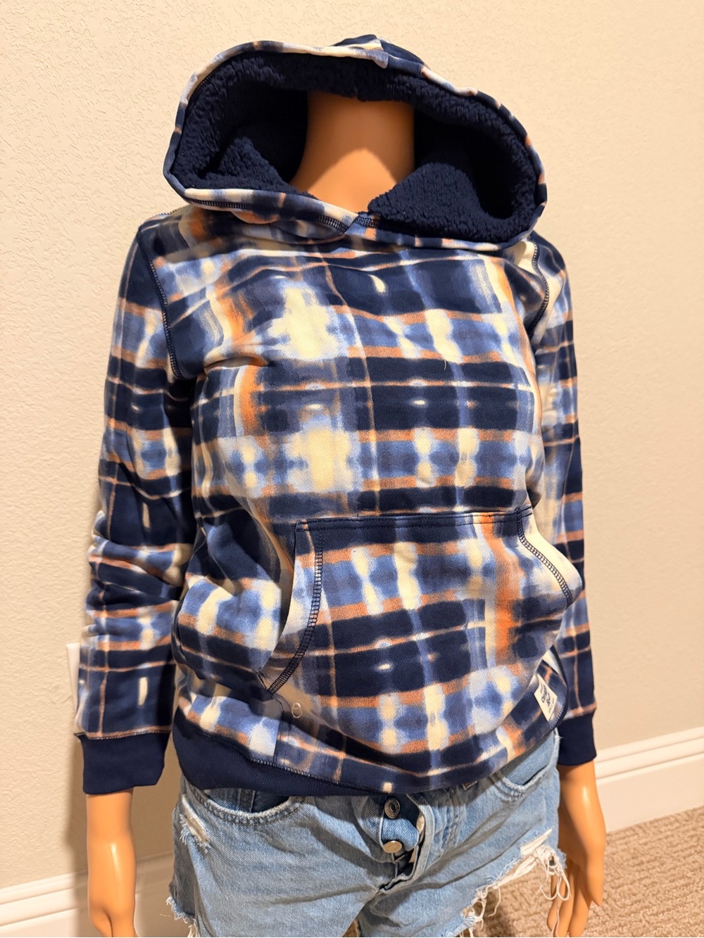 OshKosh B'gosh Navy, White & Orange Plaid Hooded Pullover